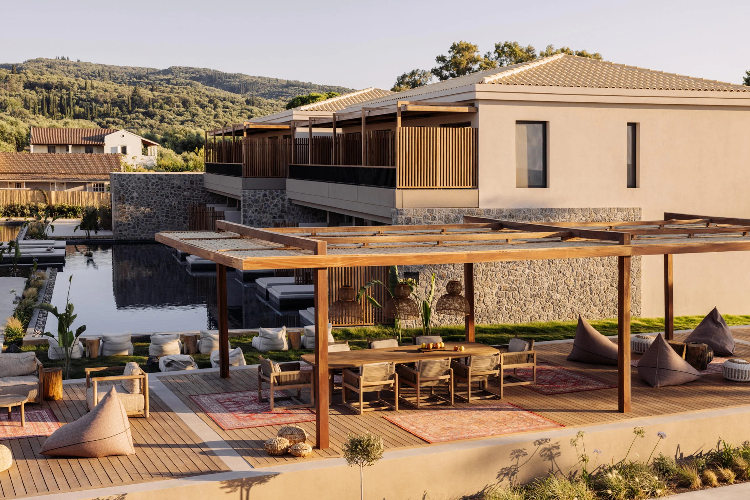 Shaded terrace by the pool